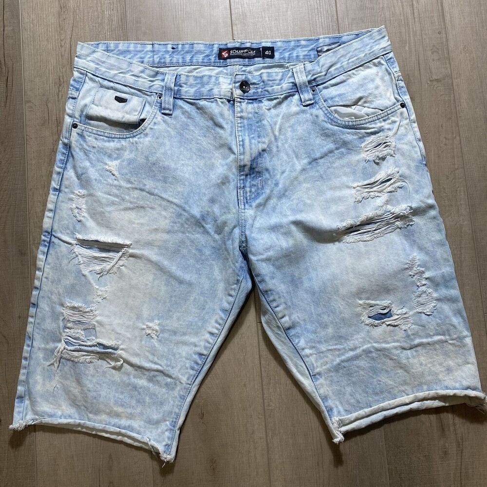 VTG NICE Southpole Men's 40 Jean Shorts Light Blue Skate Distressed Denim